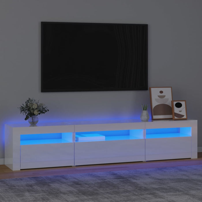 Comodă TV cu lumini LED, alb extralucios, 195x35x40 cm