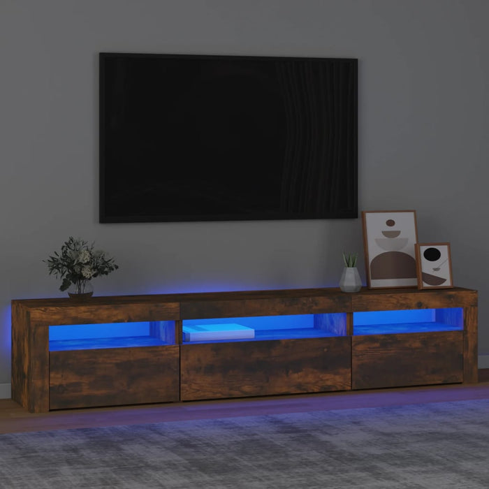 Comodă TV cu lumini LED, stejar fumuriu, 195x35x40 cm