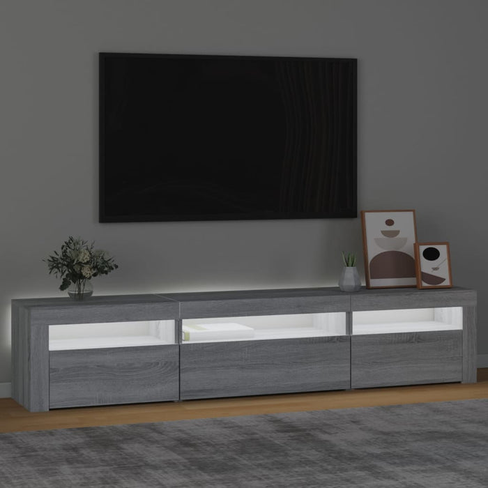 Comodă TV cu lumini LED, gri sonoma, 195x35x40 cm