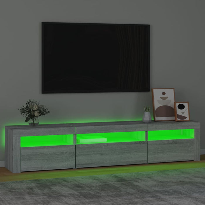 Comodă TV cu lumini LED, gri sonoma, 195x35x40 cm