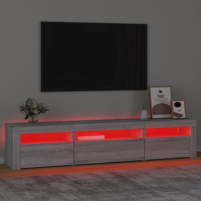 Comodă TV cu lumini LED, gri sonoma, 195x35x40 cm