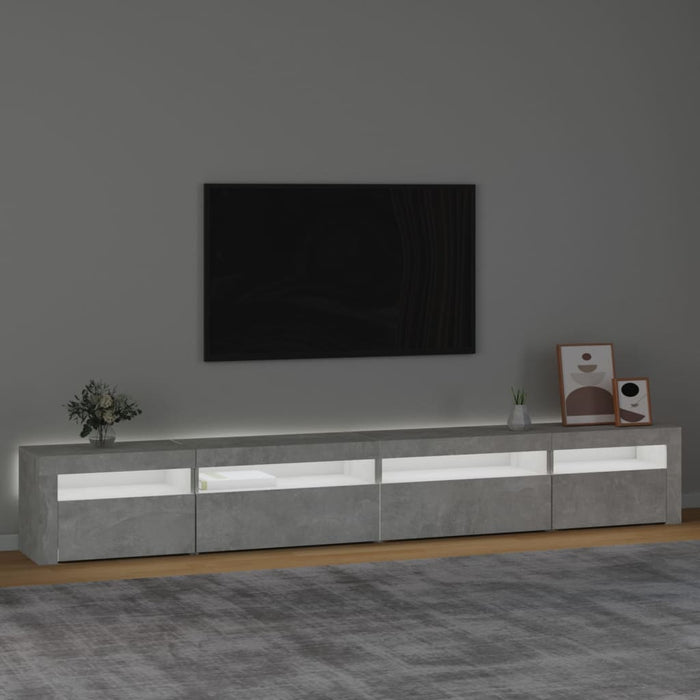 Comodă TV cu lumini LED, gri beton, 270x35x40 cm