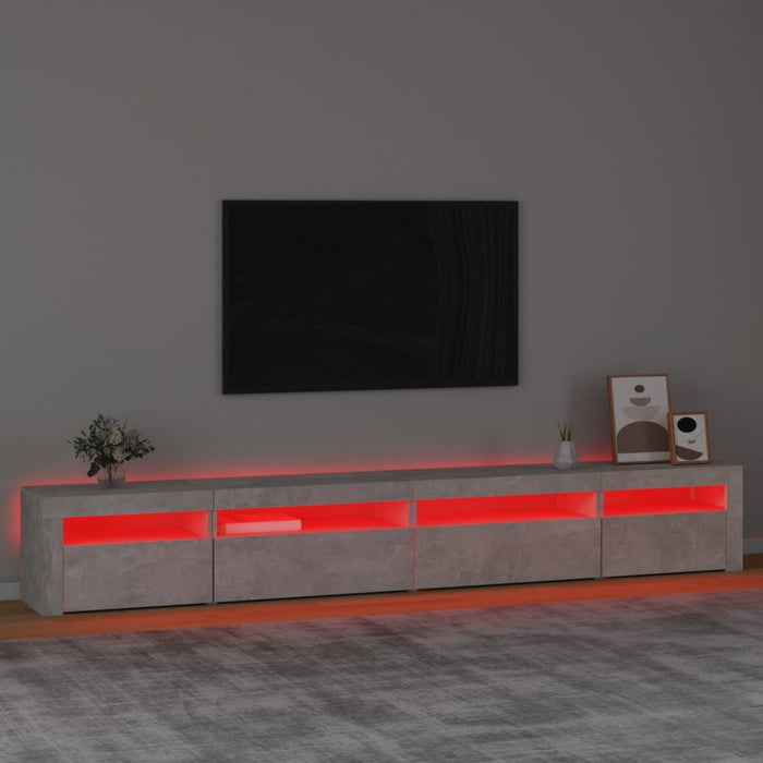 Comodă TV cu lumini LED, gri beton, 270x35x40 cm