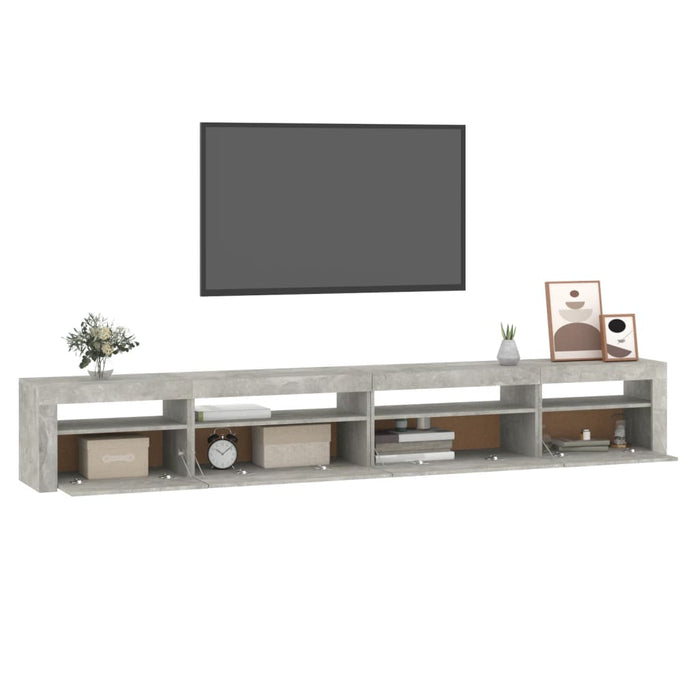 Comodă TV cu lumini LED, gri beton, 270x35x40 cm