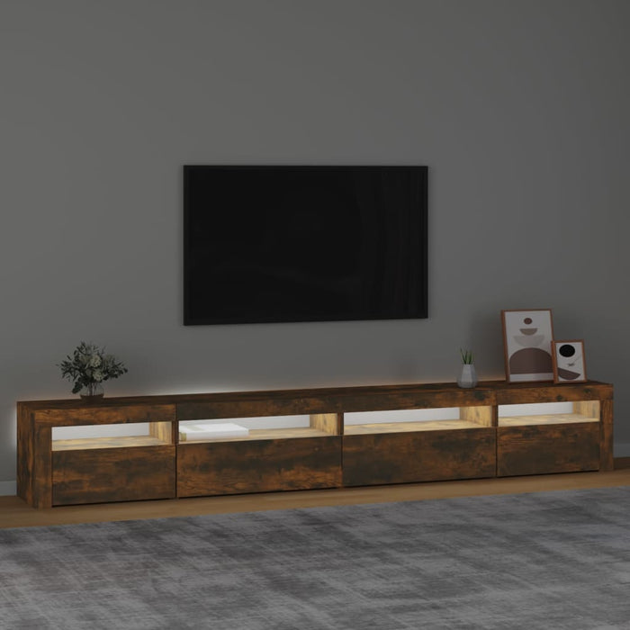 Comodă TV cu lumini LED, stejar fumuriu, 270x35x40 cm