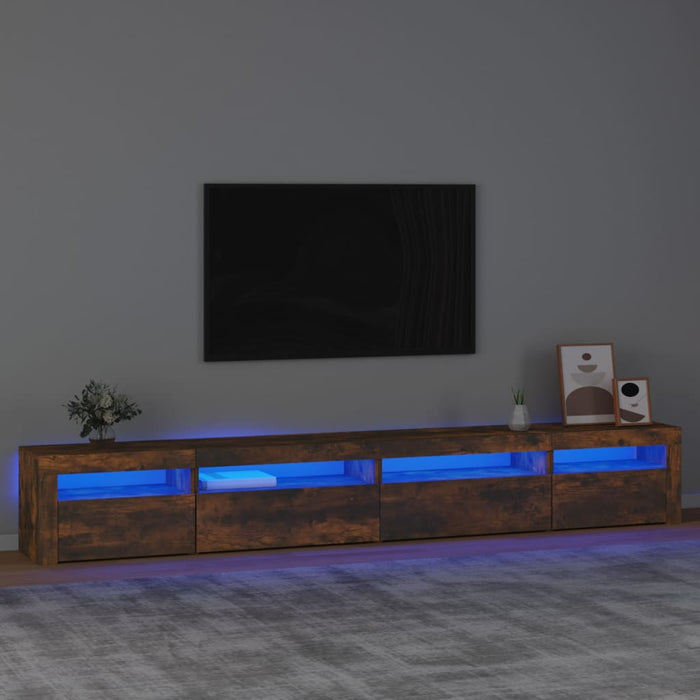 Comodă TV cu lumini LED, stejar fumuriu, 270x35x40 cm