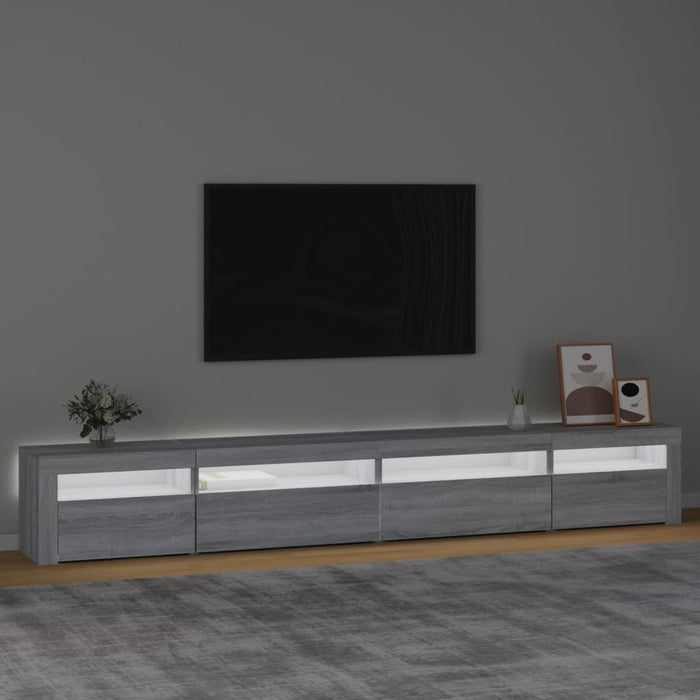 Comodă TV cu lumini LED, gri sonoma, 270x35x40 cm