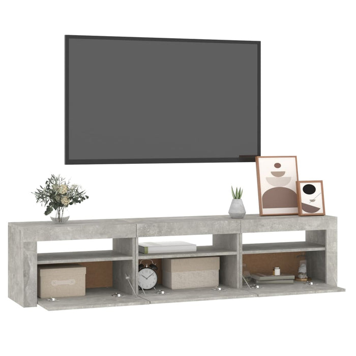 Comodă TV cu lumini LED, gri beton, 180x35x40 cm