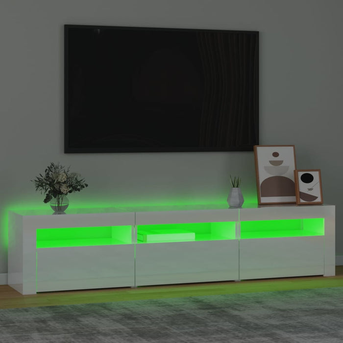 Comodă TV cu lumini LED, alb extralucios, 180x35x40 cm