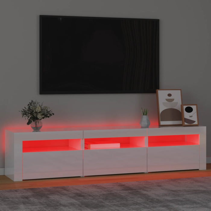 Comodă TV cu lumini LED, alb extralucios, 180x35x40 cm