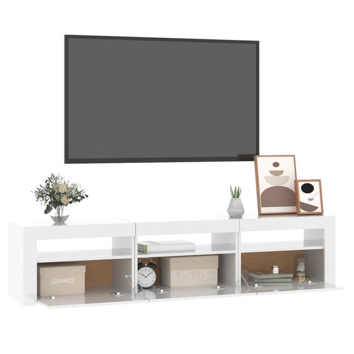 Comodă TV cu lumini LED, alb extralucios, 180x35x40 cm