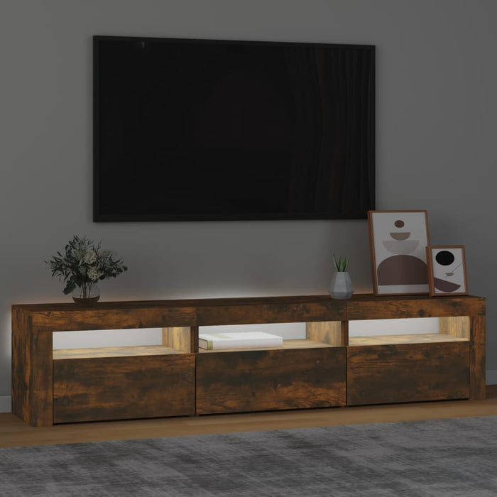 Comodă TV cu lumini LED, stejar fumuriu, 180x35x40 cm