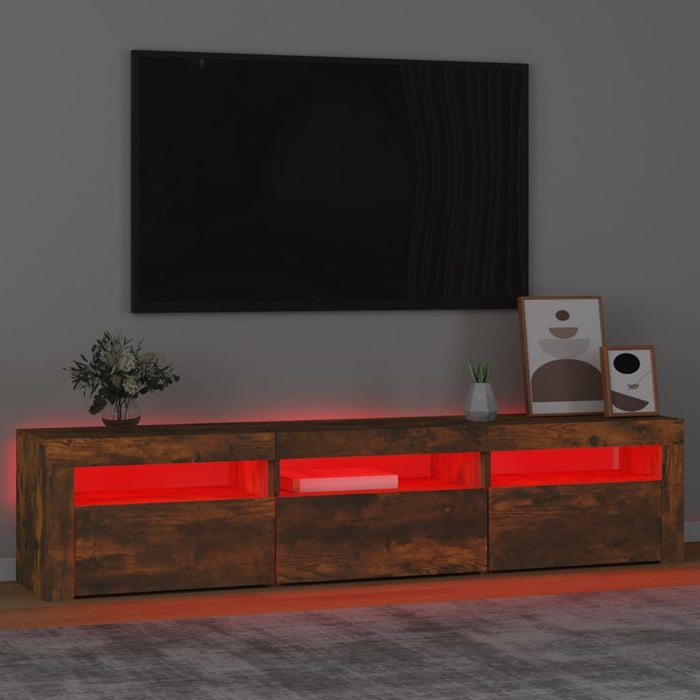 Comodă TV cu lumini LED, stejar fumuriu, 180x35x40 cm