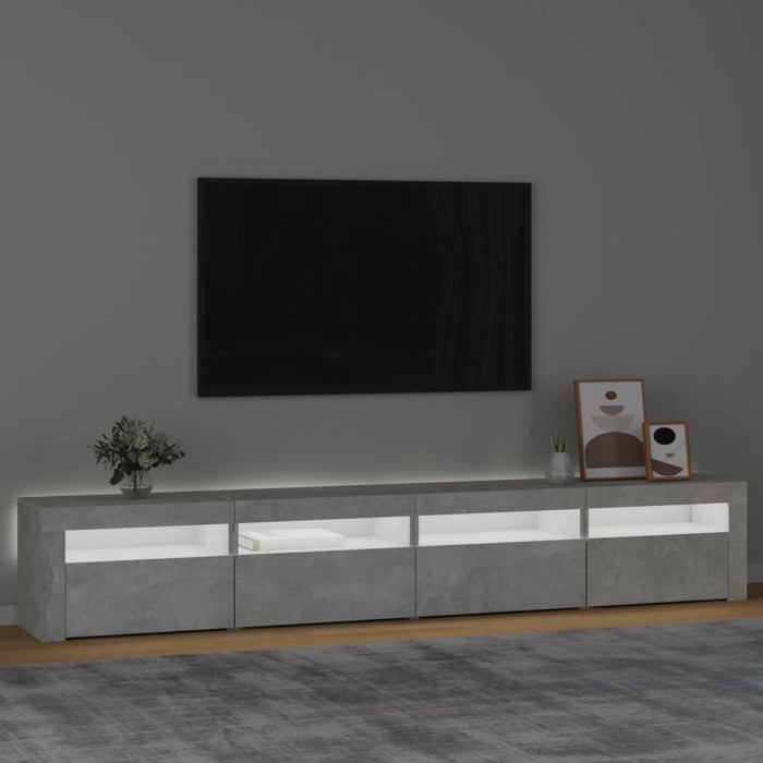 Comodă TV cu lumini LED, gri beton, 240x35x40 cm