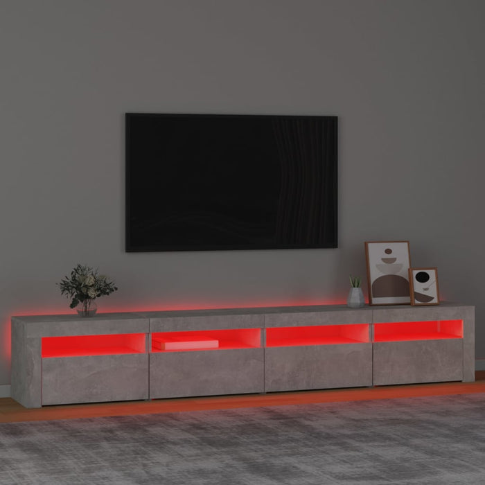 Comodă TV cu lumini LED, gri beton, 240x35x40 cm