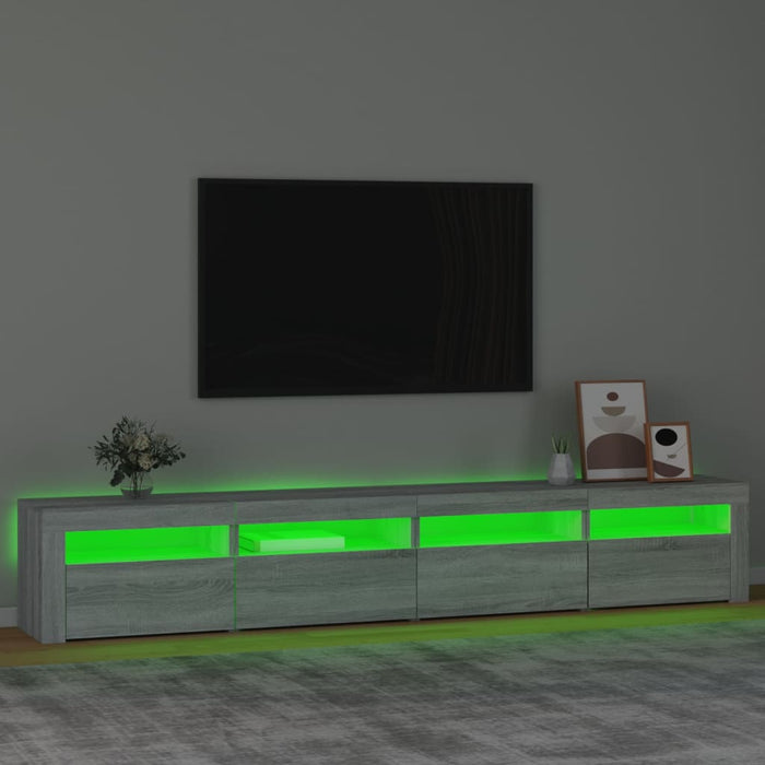 Comodă TV cu lumini LED, gri sonoma, 240x35x40cm