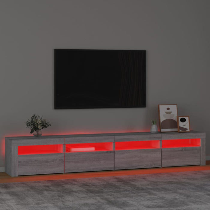 Comodă TV cu lumini LED, gri sonoma, 240x35x40cm