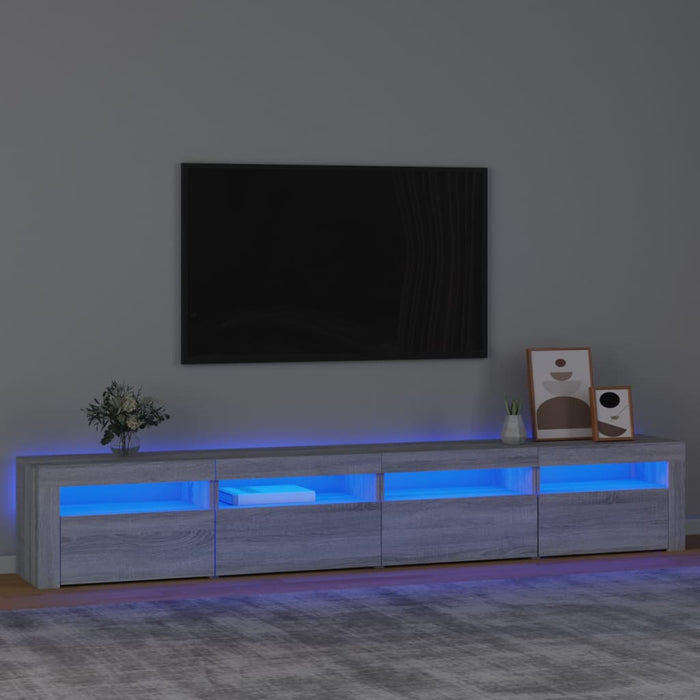 Comodă TV cu lumini LED, gri sonoma, 240x35x40cm