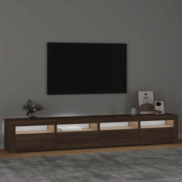 Comodă TV cu lumini LED, stejar maro, 240x35x40 cm