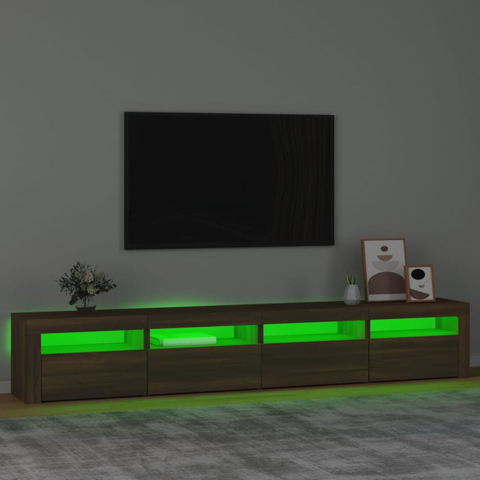 Comodă TV cu lumini LED, stejar maro, 240x35x40 cm