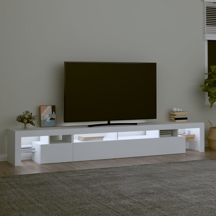 Comodă TV cu lumini LED, alb, 260x36,5x40cm