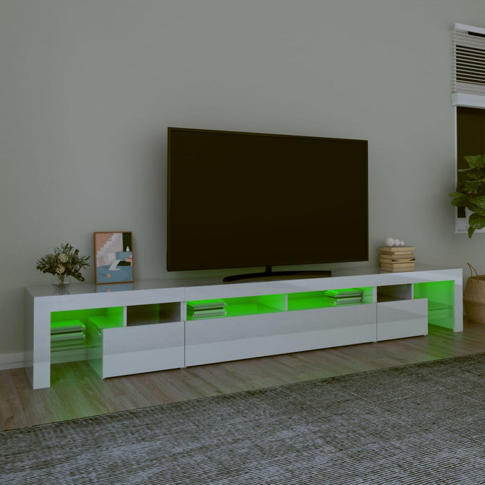 Comodă TV cu lumini LED, alb extralucios, 260x36,5x40cm