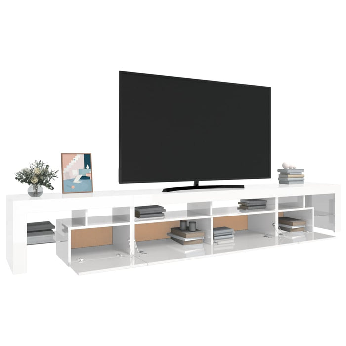 Comodă TV cu lumini LED, alb extralucios, 260x36,5x40cm