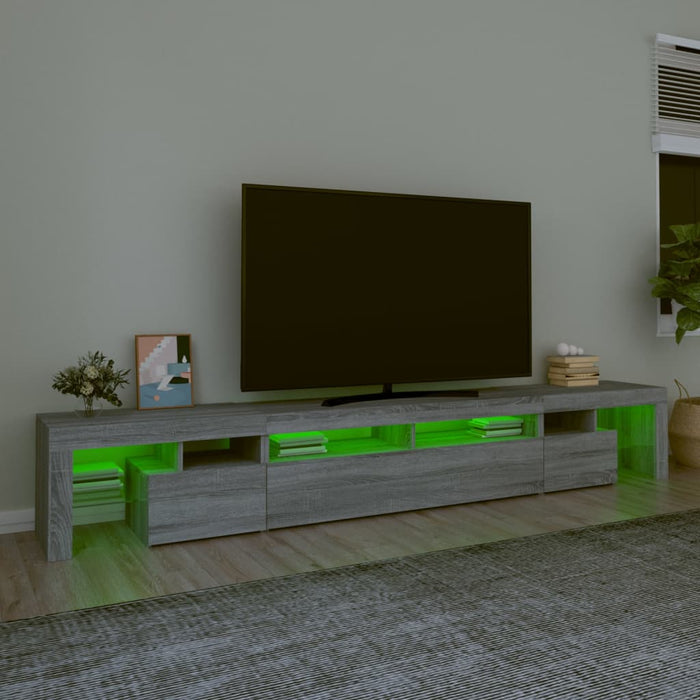 Comodă TV cu lumini LED, gri sonoma, 260x36,5x40cm