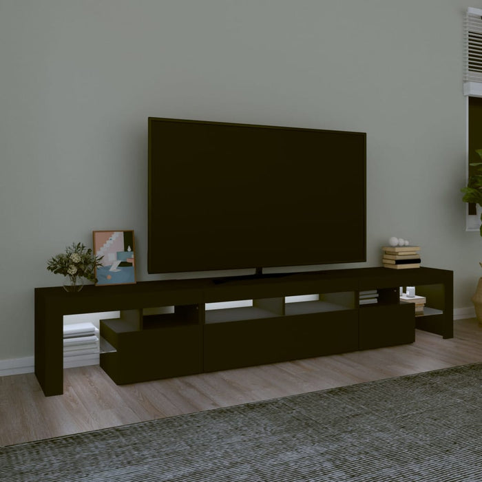 Comodă TV cu lumini LED, negru, 230x36,5x40 cm