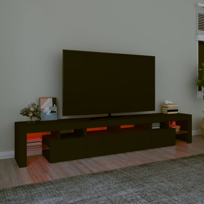 Comodă TV cu lumini LED, negru, 230x36,5x40 cm