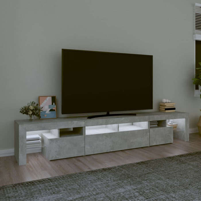 Comodă TV cu lumini LED, gri beton, 230x36,5x40cm