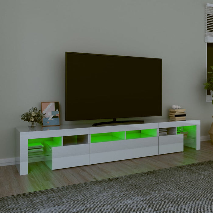 Comodă TV cu lumini LED, alb extralucios, 230x36,5x40cm