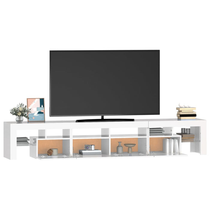 Comodă TV cu lumini LED, alb extralucios, 230x36,5x40cm