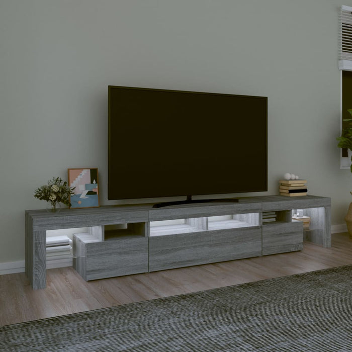 Comodă TV cu lumini LED, gri sonoma, 230x36,5x40cm