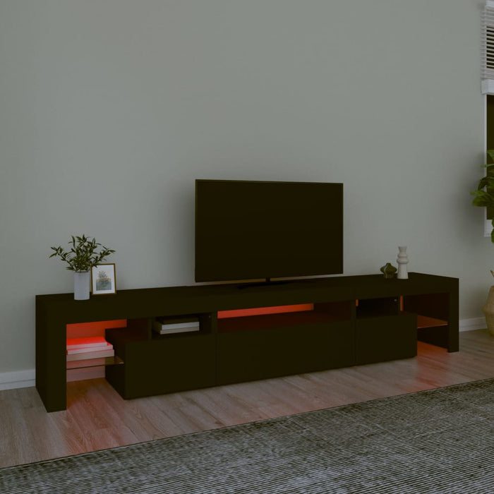 Comodă TV cu lumini LED, negru, 215x36,5x40 cm