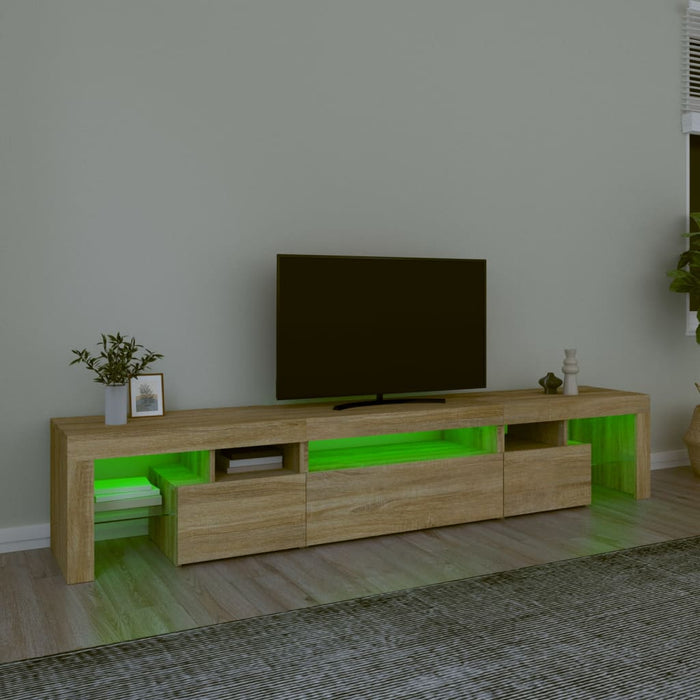 Comodă TV cu lumini LED, stejar sonoma, 215x36,5x40cm