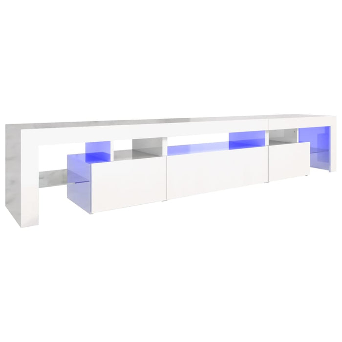 Comodă TV cu lumini LED, alb extralucios, 215x36,5x40cm