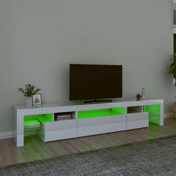 Comodă TV cu lumini LED, alb extralucios, 215x36,5x40cm