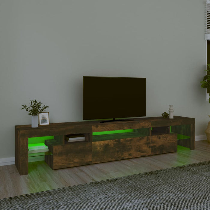 Comodă TV cu lumini LED, stejar fumuriu, 215x36,5x40 cm