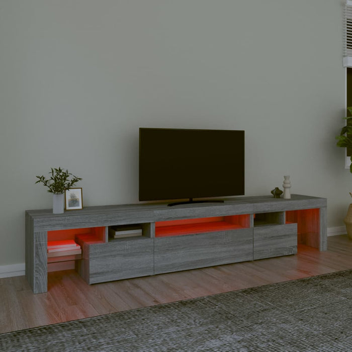 Comodă TV cu lumini LED, gri sonoma, 215x36,5x40 cm