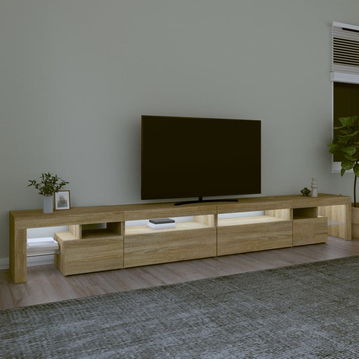 Comodă TV cu lumini LED, stejar sonoma, 290x36,5x40 cm