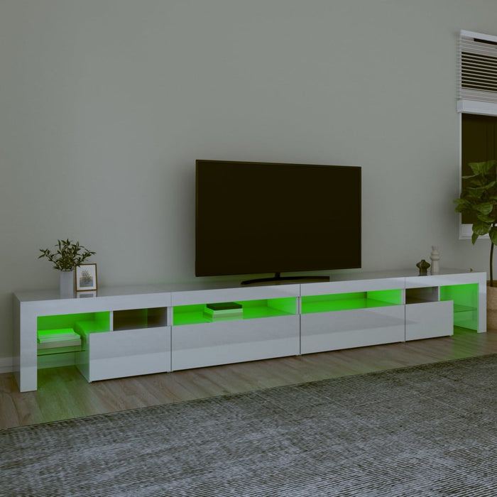 Comodă TV cu lumini LED, alb extralucios, 290x36,5x40 cm