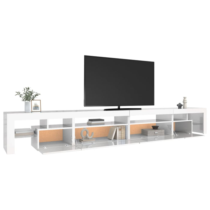 Comodă TV cu lumini LED, alb extralucios, 290x36,5x40 cm