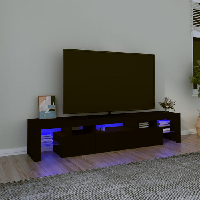 Comodă TV cu lumini LED, negru, 200x36,5x40 cm