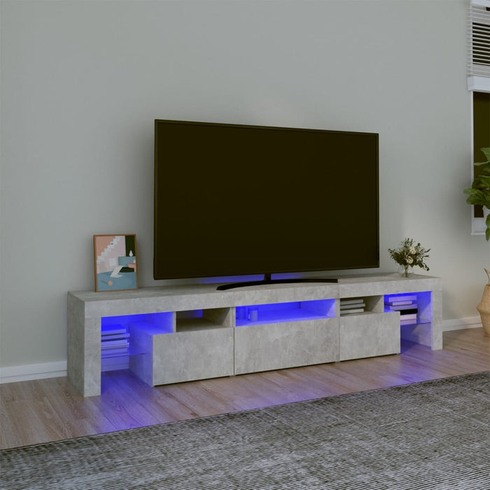 Comodă TV cu lumini LED, gri beton, 200x36,5x40 cm