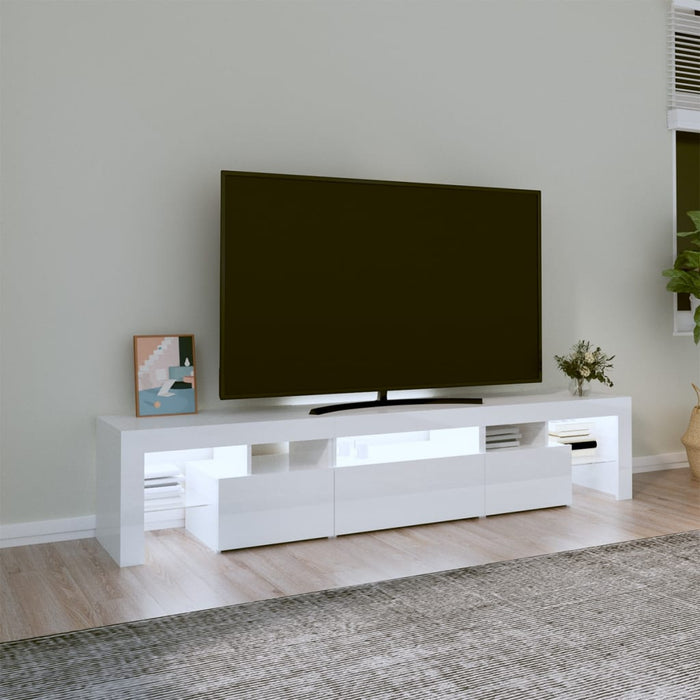 Comodă TV cu lumini LED, alb extralucios, 200x36,5x40 cm