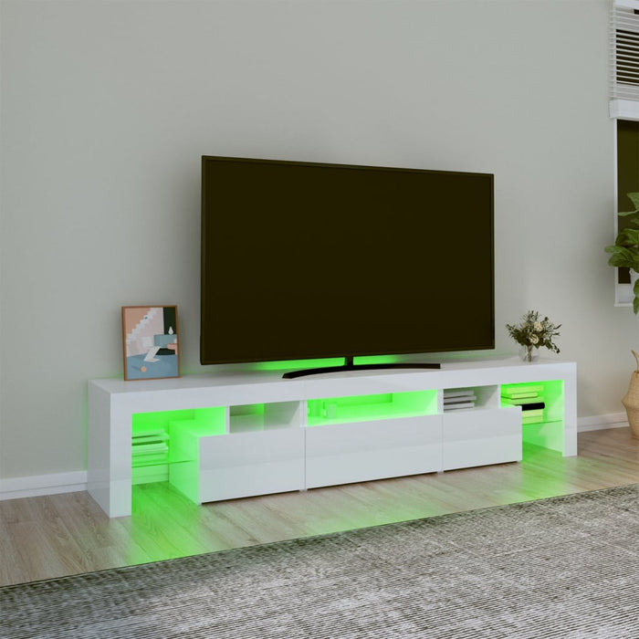 Comodă TV cu lumini LED, alb extralucios, 200x36,5x40 cm