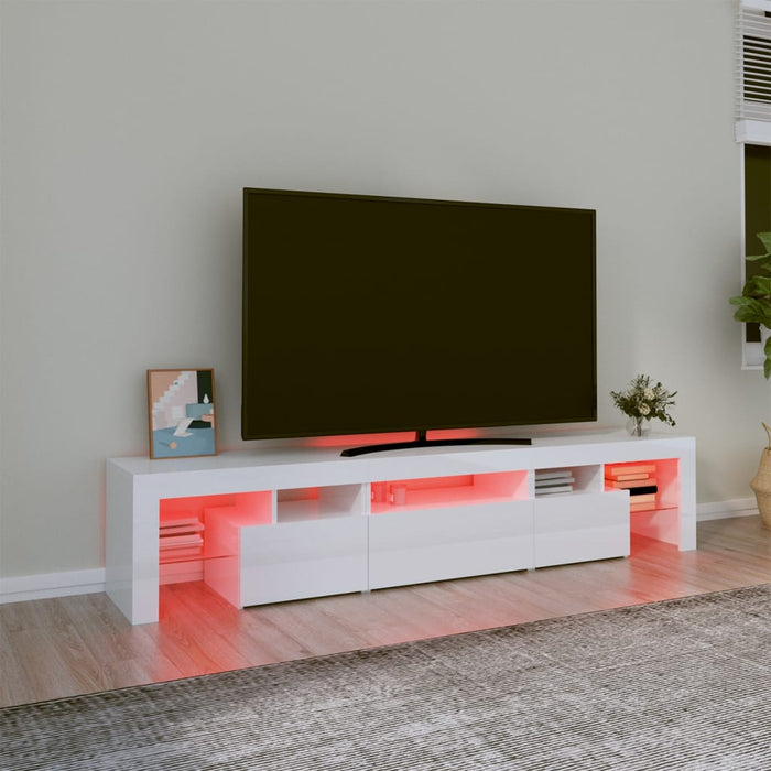 Comodă TV cu lumini LED, alb extralucios, 200x36,5x40 cm