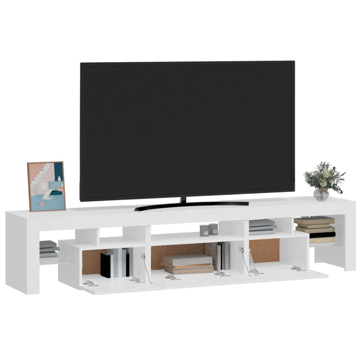 Comodă TV cu lumini LED, alb extralucios, 200x36,5x40 cm