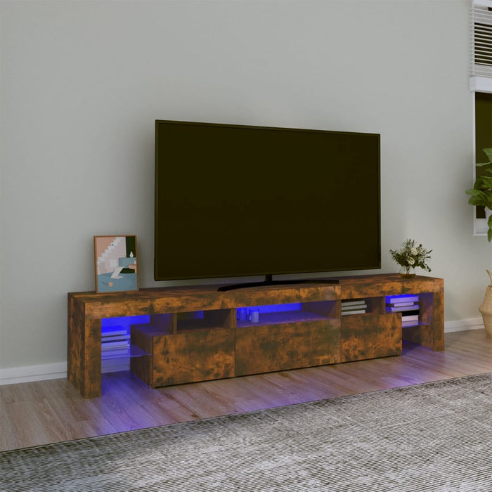 Comodă TV cu lumini LED, stejar fumuriu,200x36,5x40cm